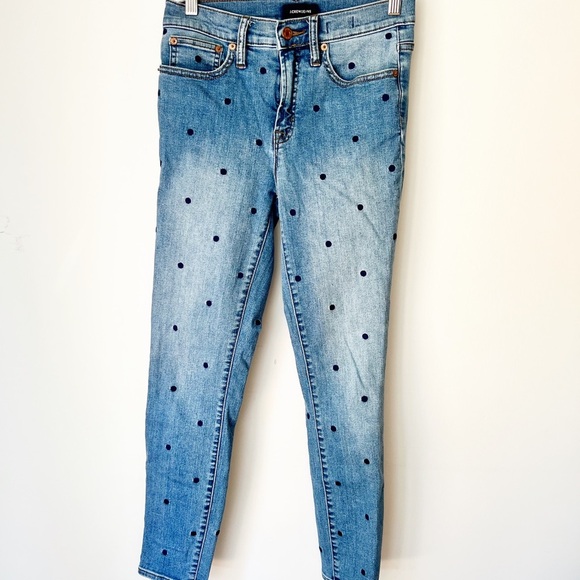 J. Crew Embroidered Blue Polka Dots High Rise Cotton Woman’s Jeans Size 27 - Picture 3 of 8